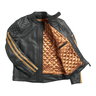 Braddan JacketA classic design in top grain leather, with removable D3O® protectors, quilted panels, lower body pockets and gold reverse applique logo detail to the lower back. ⇾